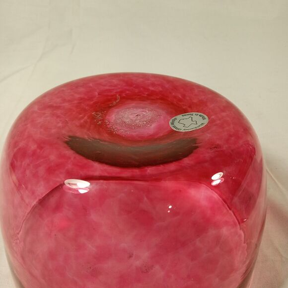 Signed Cranberry Wimberley Glass Works Vase. Dated 1999 Ruby Swirls, Handcrafted - Picture 11 of 14
